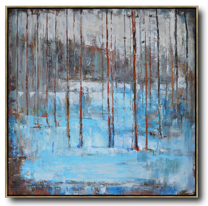Extra Large Abstract Painting On Canvas,Oversized Abstract Landscape Oil Painting,Original Abstract Painting Canvas Art Blue,Gray,Red